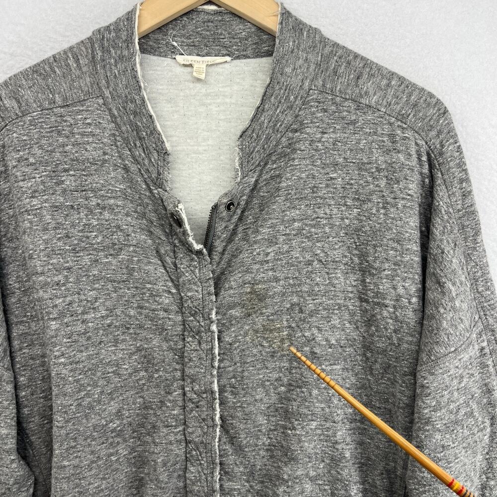 EILEEN FISHER Jacket XL Cotton Jersey Shirt Raw Hems Full Zip Snap Button Gray - Picture 7 of 12